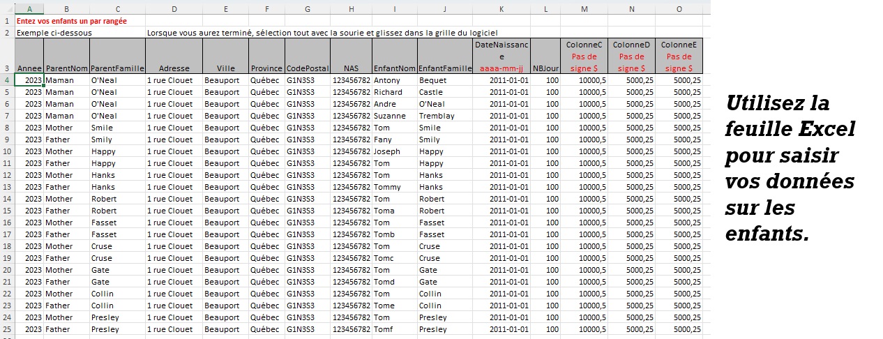 Modèle de Feuille Excel pour Relevé 24