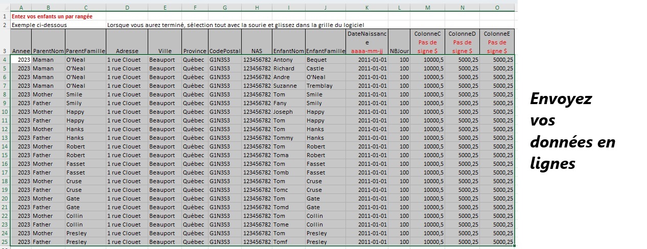 Écran d'envoi et de validation des données